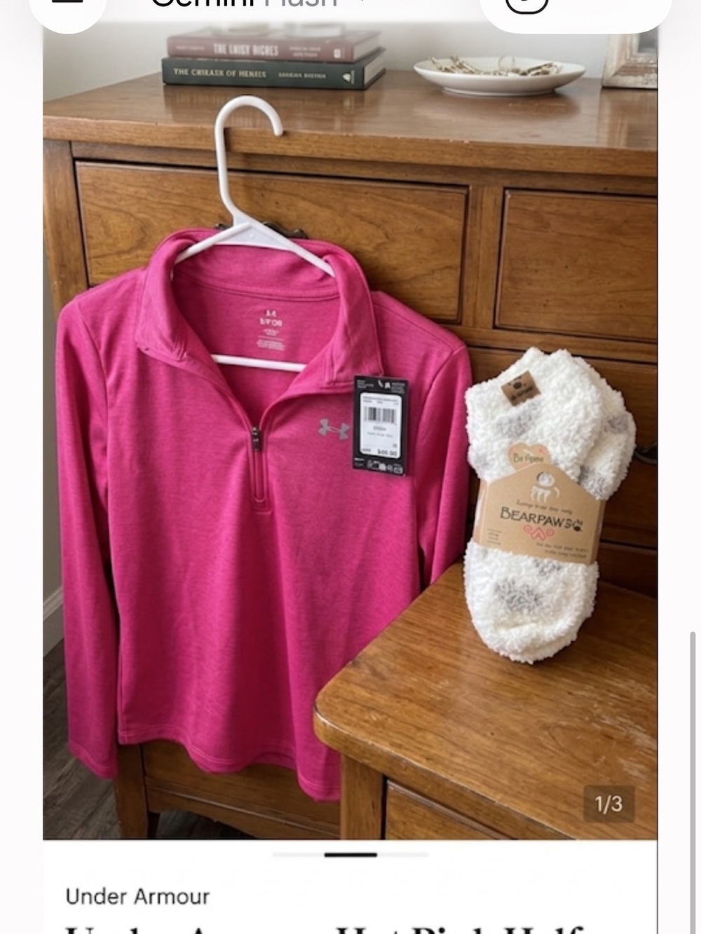 Cuddle up bundle under Armour Hot Pink  Pullover ptp 17 and 3 pk bear paw socks